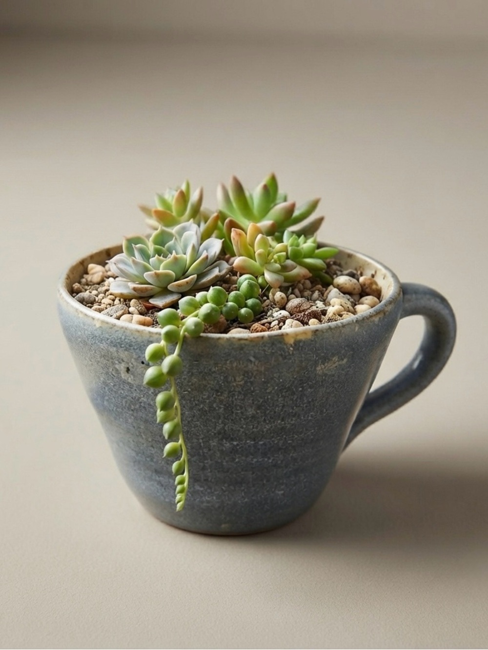 Hand Crafted Handmade Artisan Blue Clay Ceramic Mug Tiny Tea Cup Planter Candle